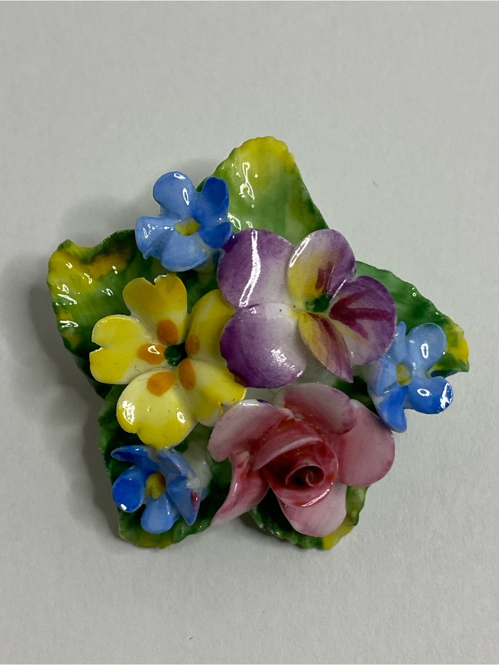 Vintage Artone Floral Brooch Bone China Porcelain Made In England Fresh Pretty
